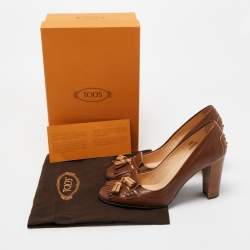 Pre Owned Tod's Brown Leather Tassel Fringe Detail Loafers Pumps Size 36.5