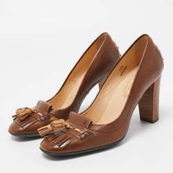 Pre Owned Tod's Brown Leather Tassel Fringe Detail Loafers Pumps Size 36.5