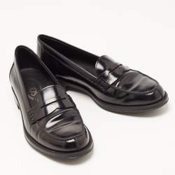 Pre Owned Tod's Black Leather Penny Slip On Loafers Size 35.5