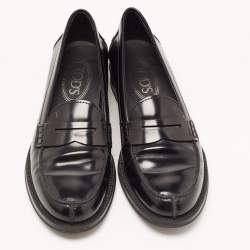 Pre Owned Tod's Black Leather Penny Slip On Loafers Size 35.5