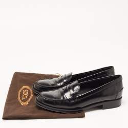 Pre Owned Tod's Black Leather Penny Slip On Loafers Size 35.5