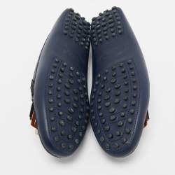 Pre Owned Tod's Blue Leather Fringe Detail Slip On Loafers Size 36