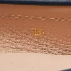 Pre Owned Tod's Blue Leather Fringe Detail Slip On Loafers Size 36