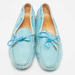 مملوكة مسبقًا Tod's Blue Python Bow Slip On Loafers Size 40