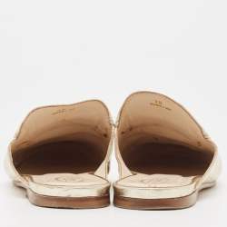 Pre Owned Tod's Metallic Gold Croc Embossed Leather Double T Mules Size 38