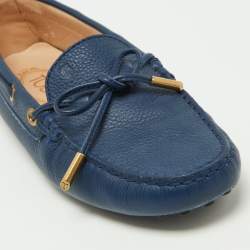 Pre Owned Tod's Blue Leather Bow Slip On Loafers Size 37.5