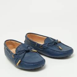 Pre Owned Tod's Blue Leather Bow Slip On Loafers Size 37.5