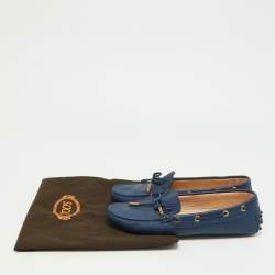Pre Owned Tod's Blue Leather Bow Slip On Loafers Size 37.5