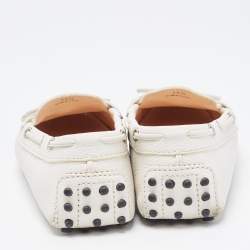 Pre Owned Tod's White Leather Bow Slip On Loafers Size 36.5