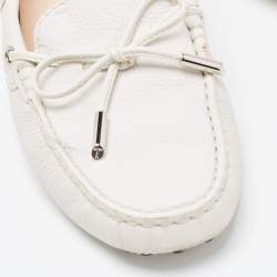 Pre Owned Tod's White Leather Bow Slip On Loafers Size 36.5