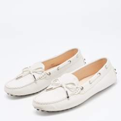 Pre Owned Tod's White Leather Bow Slip On Loafers Size 36.5