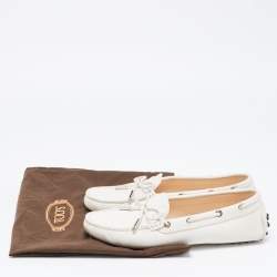 Pre Owned Tod's White Leather Bow Slip On Loafers Size 36.5