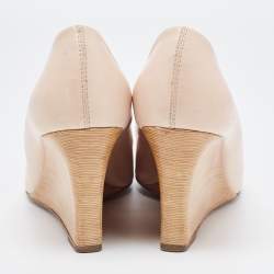 Pre Owned Tod's Pink Leather Peep Toe Wedge Pumps Size 37.5