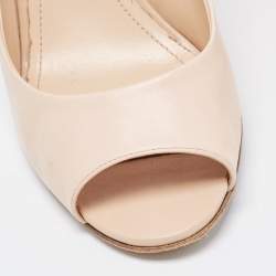 Pre Owned Tod's Pink Leather Peep Toe Wedge Pumps Size 37.5