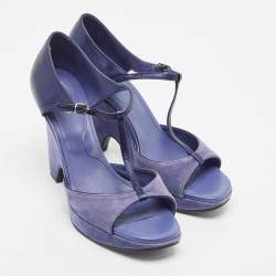 Tod's Blue Suede and Leather T-Bar Wedge Sandals Size 39.5