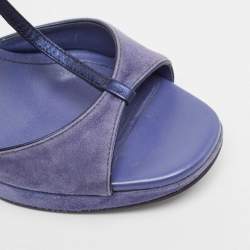 Tod's Blue Suede and Leather T-Bar Wedge Sandals Size 39.5