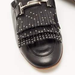 Pre Owned Tod's Black Studded Leather Double T Buckle Flat Mules Size 40 