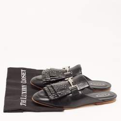 Pre Owned Tod's Black Studded Leather Double T Buckle Flat Mules Size 40 