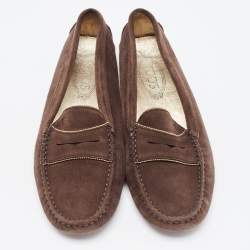 Pre Owned Tod's Brown Suede Beaded Penny Loafers Size 40