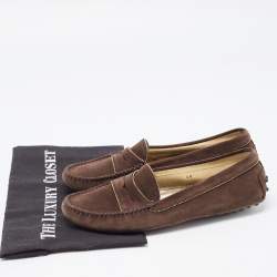 Pre Owned Tod's Brown Suede Beaded Penny Loafers Size 40