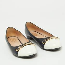 Pre Owned Tod's Blue/White Leather Cap Toe Ballet Flats Size 36.5