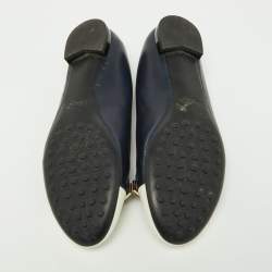 Pre Owned Tod's Blue/White Leather Cap Toe Ballet Flats Size 36.5