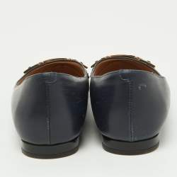 Pre Owned Tod's Blue/White Leather Cap Toe Ballet Flats Size 36.5