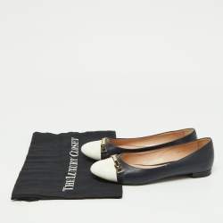 Pre Owned Tod's Blue/White Leather Cap Toe Ballet Flats Size 36.5