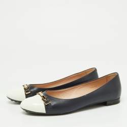 Pre Owned Tod's Blue/White Leather Cap Toe Ballet Flats Size 36.5