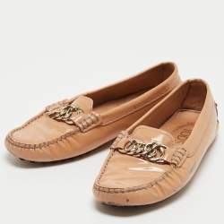 Tod's Beige Patent Slip On Loafers Size 34.5