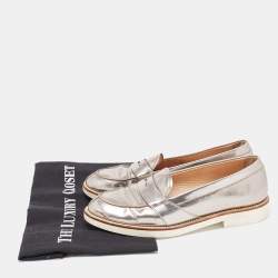 Tod's Metallic Silver Leather Penny Loafers Size 37 