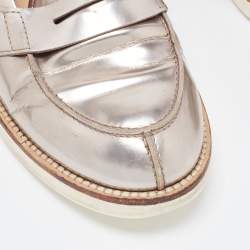 Tod's Metallic Silver Leather Penny Loafers Size 37 
