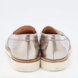Tod's Metallic Silver Leather Penny Loafers Size 37 