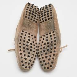 Tod's Beige Suede And Silver Paint Spot Bow Loafers Size 38.5