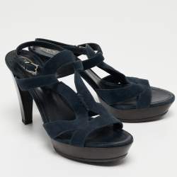 Tod's Navy Blue Cutout Suede Platform Sandals Size 40