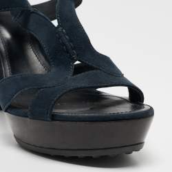 Tod's Navy Blue Cutout Suede Platform Sandals Size 40