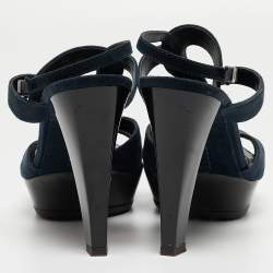 Tod's Navy Blue Cutout Suede Platform Sandals Size 40
