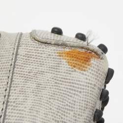 Pre Owned Tod's Grey Lizard Embossed Bow Slip On Loafers Size 39