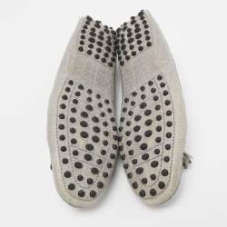 Pre Owned Tod's Grey Lizard Embossed Bow Slip On Loafers Size 39