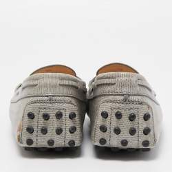 Pre Owned Tod's Grey Lizard Embossed Bow Slip On Loafers Size 39