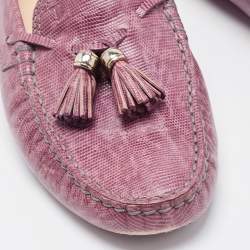 Tod's Purple Lizard Embossed Leather Penny Bow Loafers Size 39