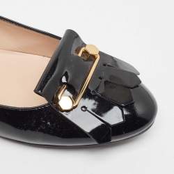 Pre Owned Tod's Black Patent Leather Fringe Loafers Size 37.5