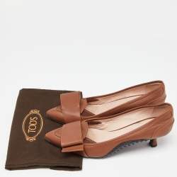 Pre Owned حذاء كعب عالي تودز مطرز مقدمة مدببة جلد عنابي مقاس 38.5