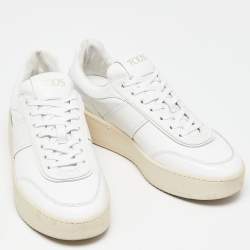 Pre Owned Tod's White Leather Lace Up Sneakers Size 39