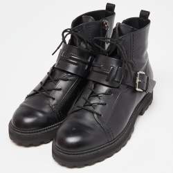 Pre Owned Tod's Black Leather Buckle Combat Boots Size 39
