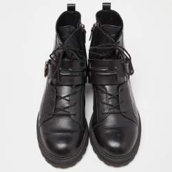 Pre Owned Tod's Black Leather Buckle Combat Boots Size 39