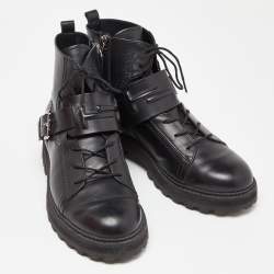 Pre Owned Tod's Black Leather Buckle Combat Boots Size 39