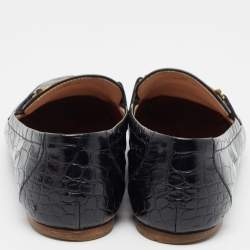 Pre Owned Tod's Black Croc Embossed Leather Gommino Double T Buckle Driver Loafers Size 37