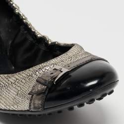 Tod's Sliver/Black Textured Suede and Leather Buckle Detail Scrunch Ballet Flats Size 37