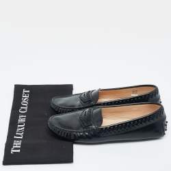 مملوكة مسبقًا Tod's Black Leather Whip Stitch Detail Penny Loafers Size 38.5